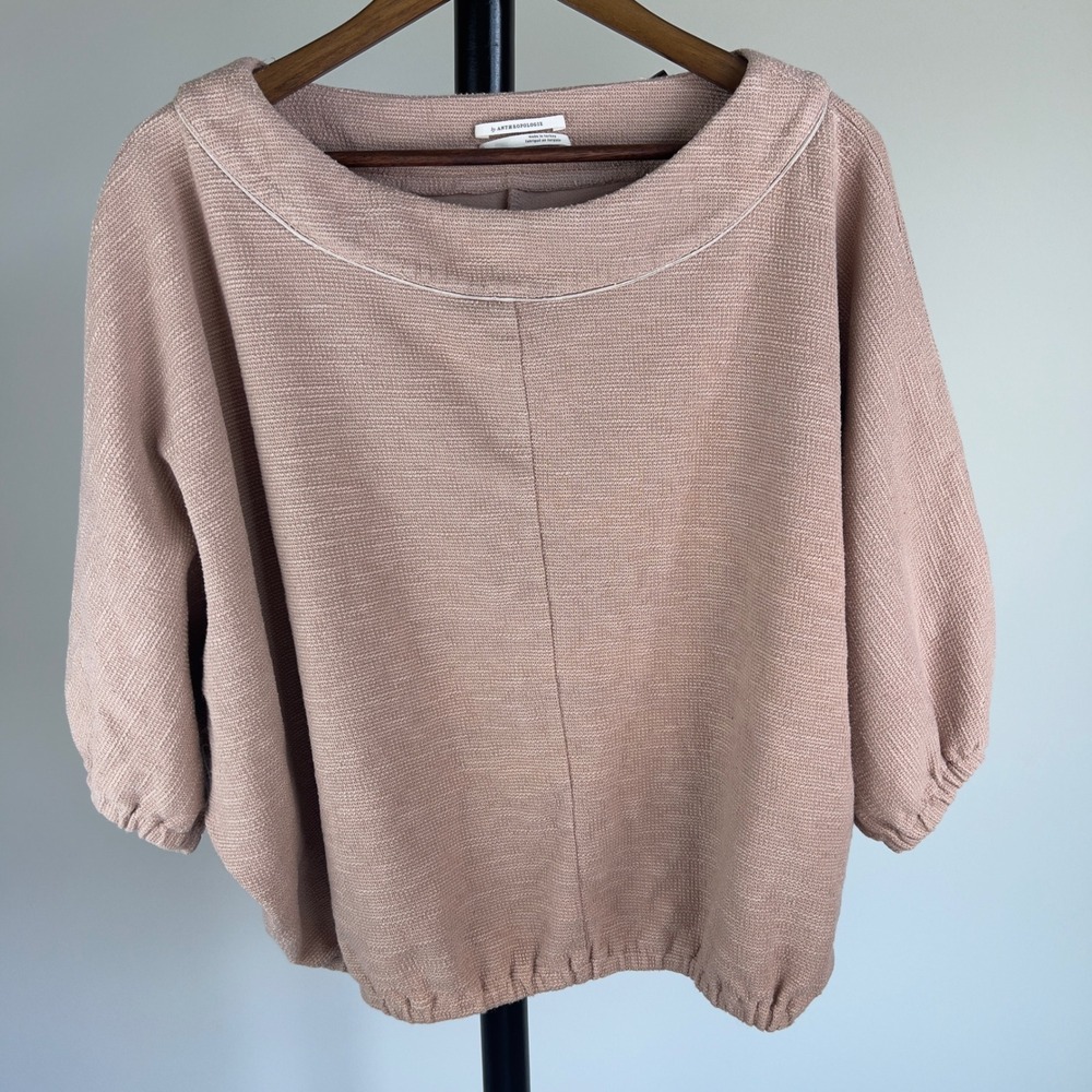 Anthropologie Textured Dolman Knit Top XL Dusty Rose Boat Neck Elastic Hem